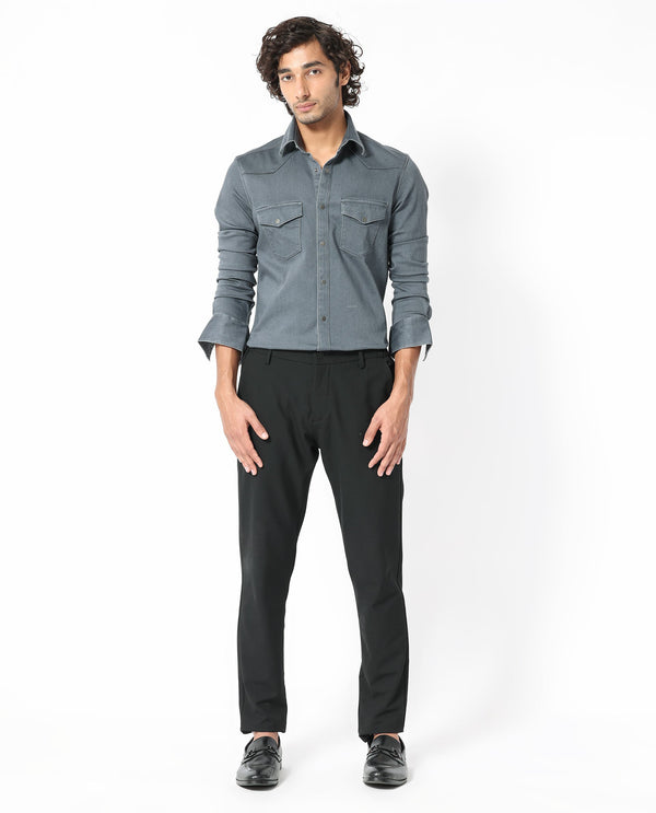 Rare Rabbit Men's Xenon Grey Cotton Polyester Fabric Full Sleeves Solid Shirt