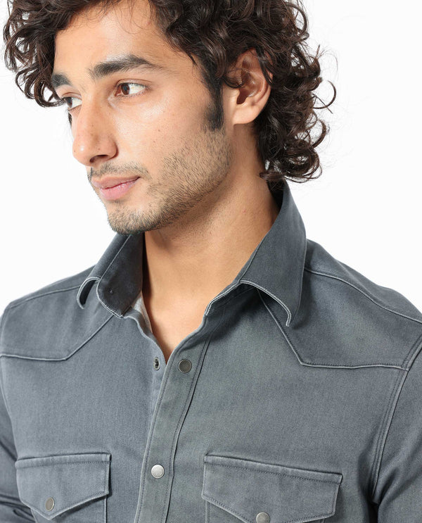 Rare Rabbit Men's Xenon Grey Cotton Polyester Fabric Full Sleeves Solid Shirt