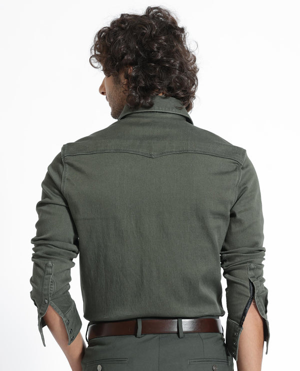 Rare Rabbit Men's Xenon Olive Cotton Polyester Fabric Full Sleeves Solid Shirt