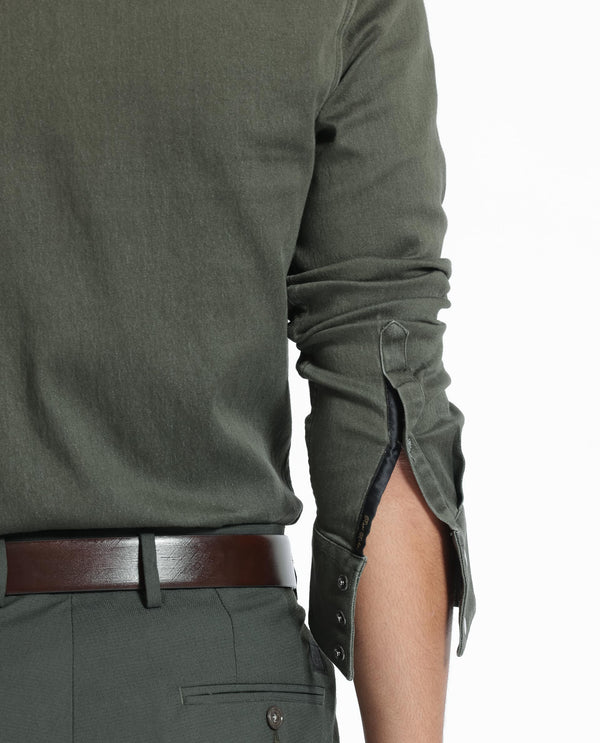 Rare Rabbit Men's Xenon Olive Cotton Polyester Fabric Full Sleeves Solid Shirt