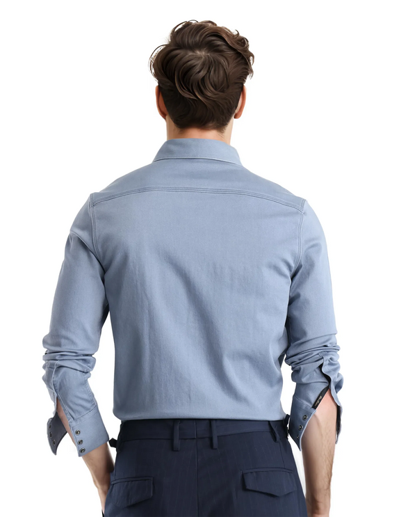 Rare Rabbit Men Xenor Blue Full Sleeve Collared Neck Plain Shirt