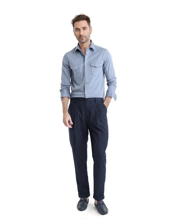 Rare Rabbit Men Xenor Blue Full Sleeve Collared Neck Plain Shirt