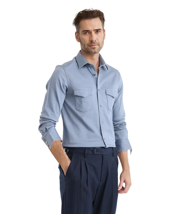 Rare Rabbit Men Xenor Blue Full Sleeve Collared Neck Plain Shirt