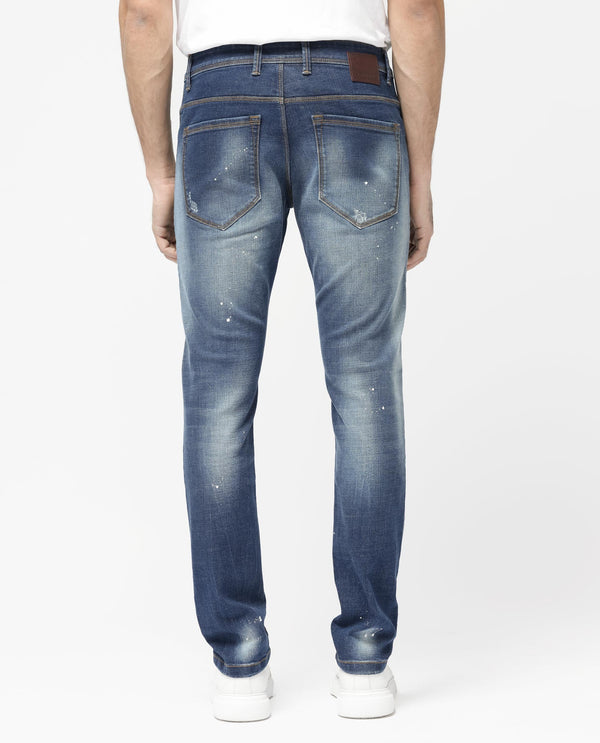 Rare Rabbit Mens Xian Blue Cotton Polyester Solid Slim Fit Jeans