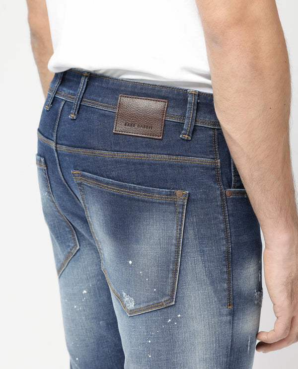 Rare Rabbit Mens Xian Blue Cotton Polyester Solid Slim Fit Jeans