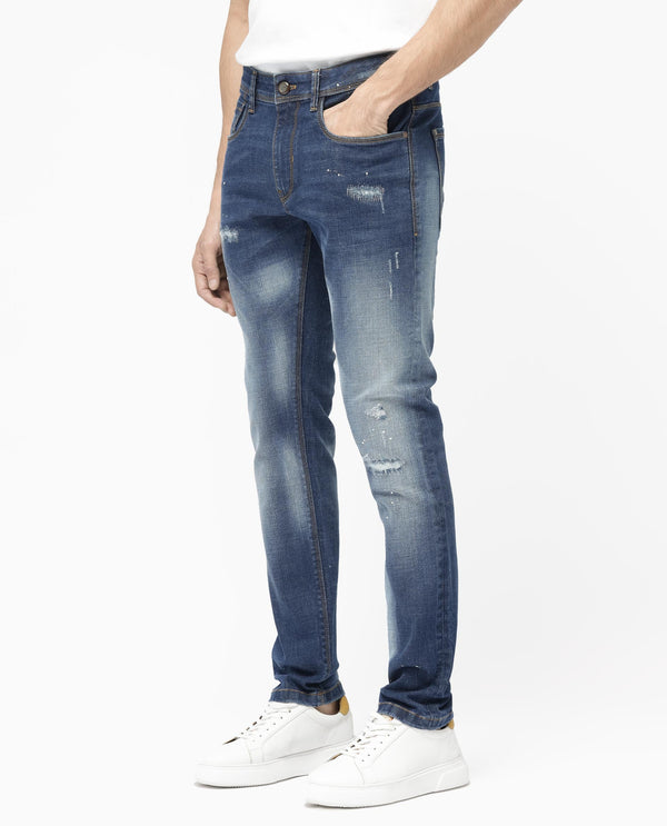 Rare Rabbit Mens Xian Blue Cotton Polyester Solid Slim Fit Jeans