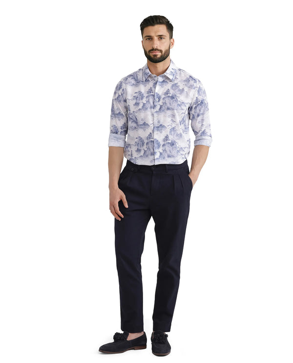 Rare Rabbit Men's Yashi Off-white Cotton Fabric Full Sleeve Regular Collared Button Closure Abstract Print Shirt