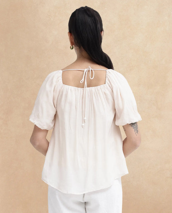 Rareism Womens Yelan Beige Top Short Sleeve Solid