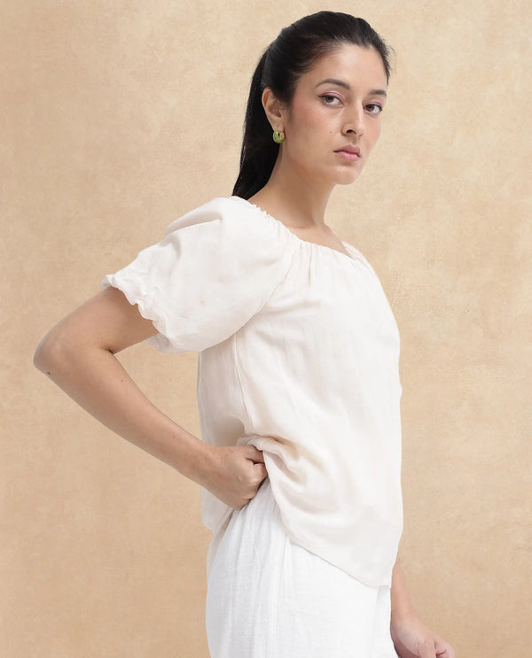 Rareism Womens Yelan Beige Top Short Sleeve Solid