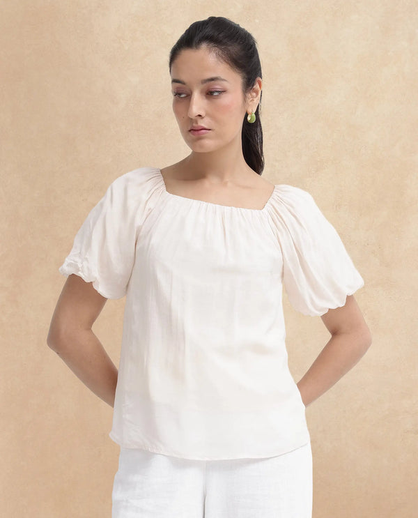 Rareism Womens Yelan Beige Top Short Sleeve Solid