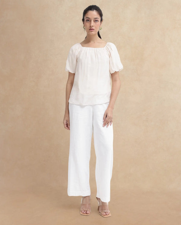 Rareism Womens Yelan Beige Top Short Sleeve Solid