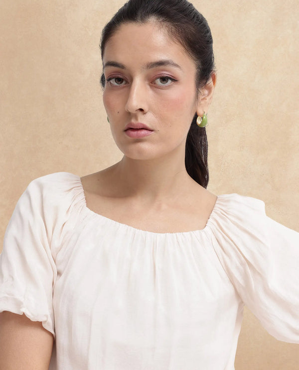 Rareism Womens Yelan Beige Top Short Sleeve Solid