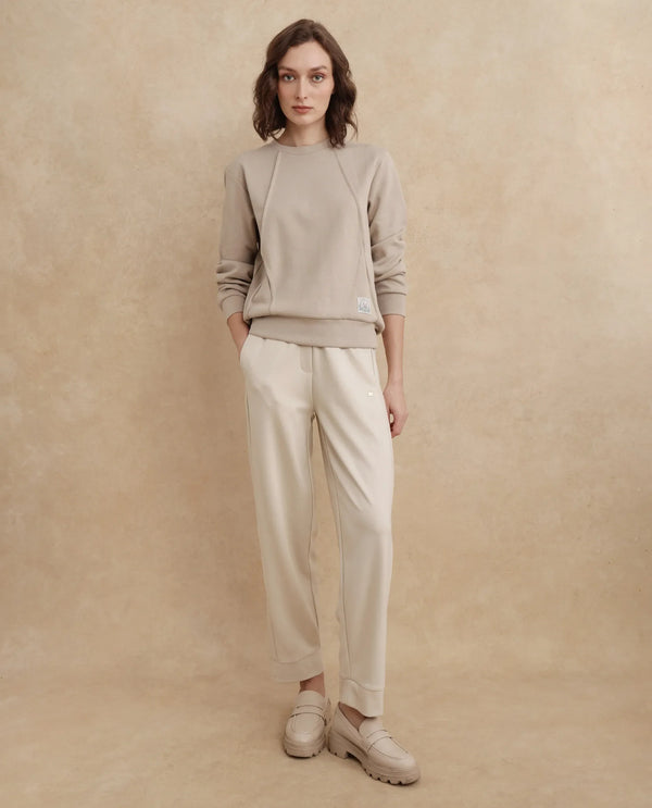 Rareism Women Yello Beige Cotton Blend Fabric Full Sleeve Crew Neck Relaxed Fit Plain Sweatshirt