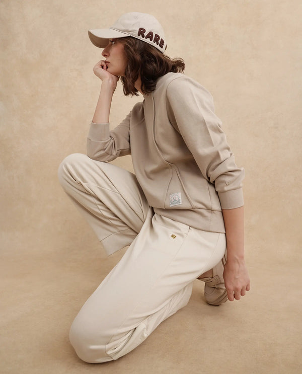 Rareism Women Yello Beige Cotton Blend Fabric Full Sleeve Crew Neck Relaxed Fit Plain Sweatshirt