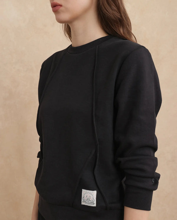 Rareism Women Yello Black Cotton Blend Fabric Full Sleeve Crew Neck Relaxed Fit Plain Sweatshirt