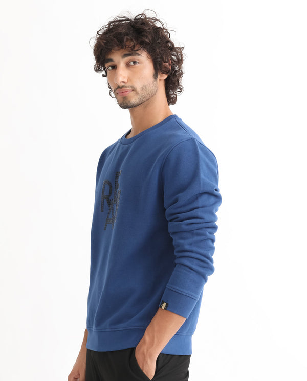 Rare Rabbit Men's Yevs Dark Blue Cotton Polyester Fabric Full Sleeves Rare Graphic Print Sweatshirt