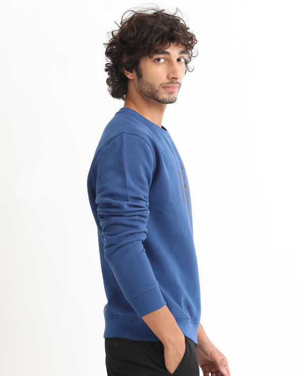 Rare Rabbit Men's Yevs Dark Blue Cotton Polyester Fabric Full Sleeves Rare Graphic Print Sweatshirt