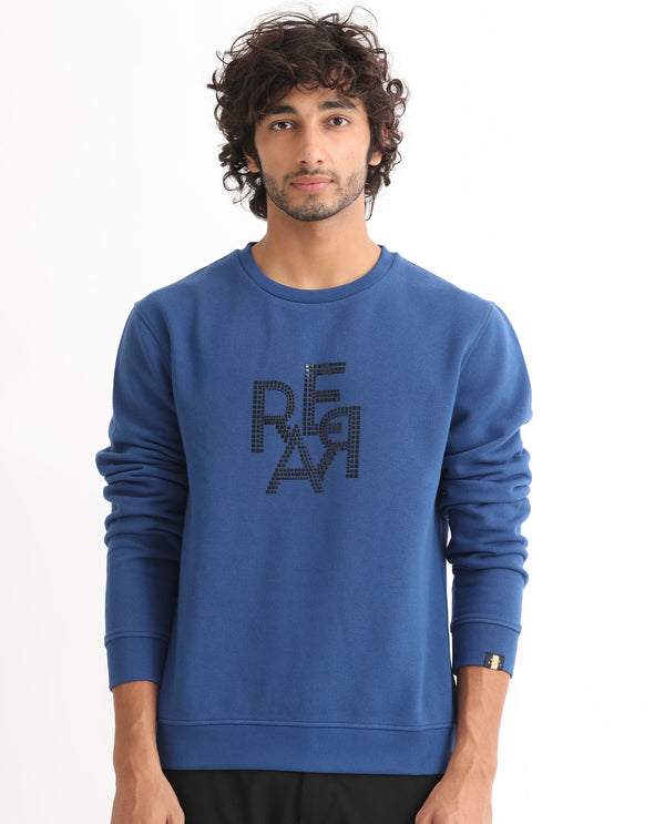 Rare Rabbit Men's Yevs Dark Blue Cotton Polyester Fabric Full Sleeves Rare Graphic Print Sweatshirt