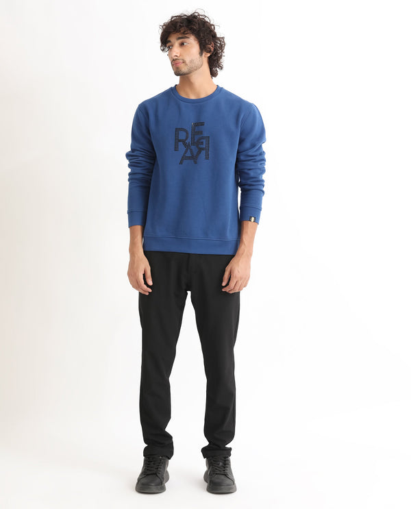 Rare Rabbit Men's Yevs Dark Blue Cotton Polyester Fabric Full Sleeves Rare Graphic Print Sweatshirt