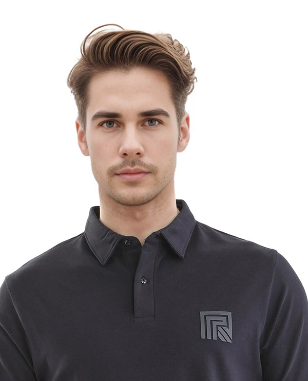 Rare Rabbit Men Yobo Navy Short Sleeve Collared Neck Button Closure Plain Polo
