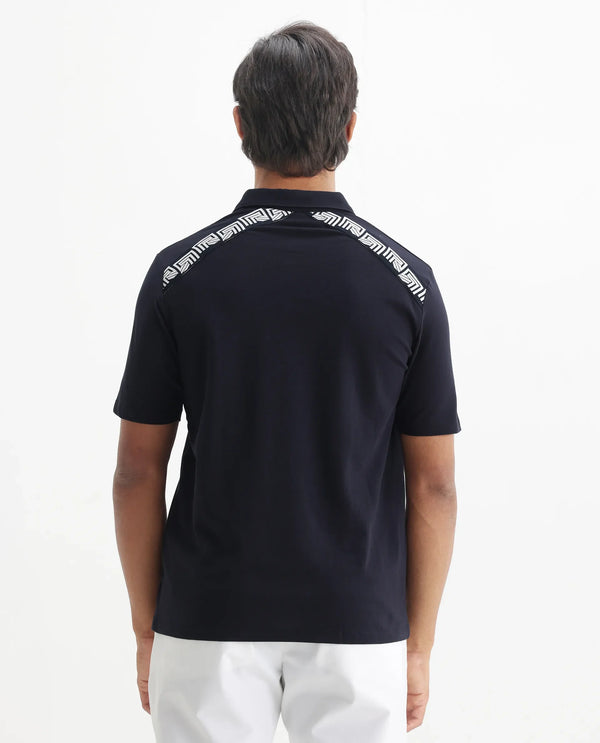 Rare Rabbit Men Yobo Navy Short Sleeve Collared Neck Button Closure Plain Polo