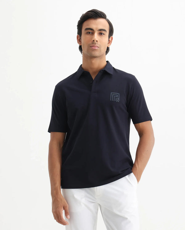 Rare Rabbit Men Yobo Navy Short Sleeve Collared Neck Button Closure Plain Polo