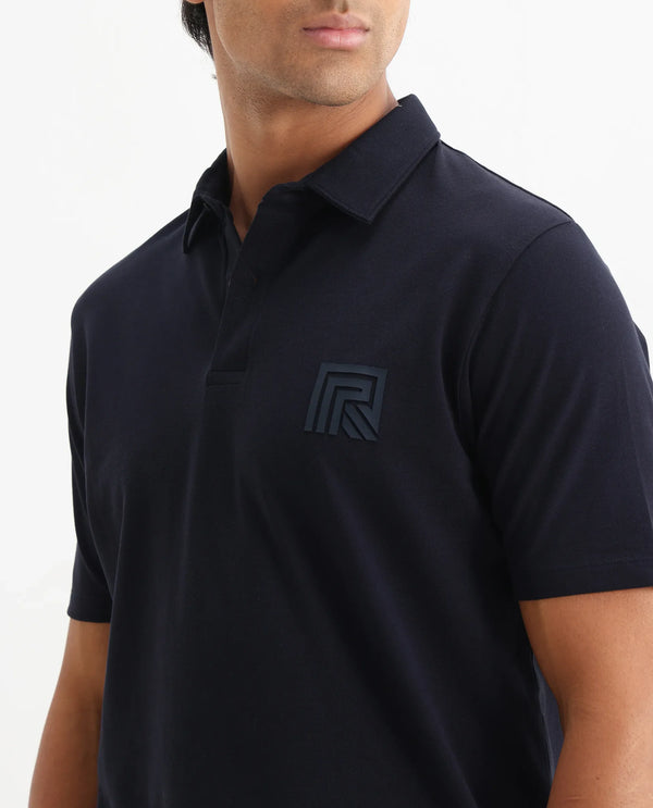 Rare Rabbit Men Yobo Navy Short Sleeve Collared Neck Button Closure Plain Polo