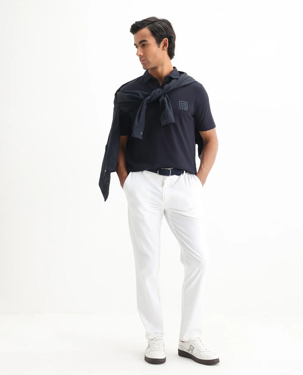 Rare Rabbit Men Yobo Navy Short Sleeve Collared Neck Button Closure Plain Polo