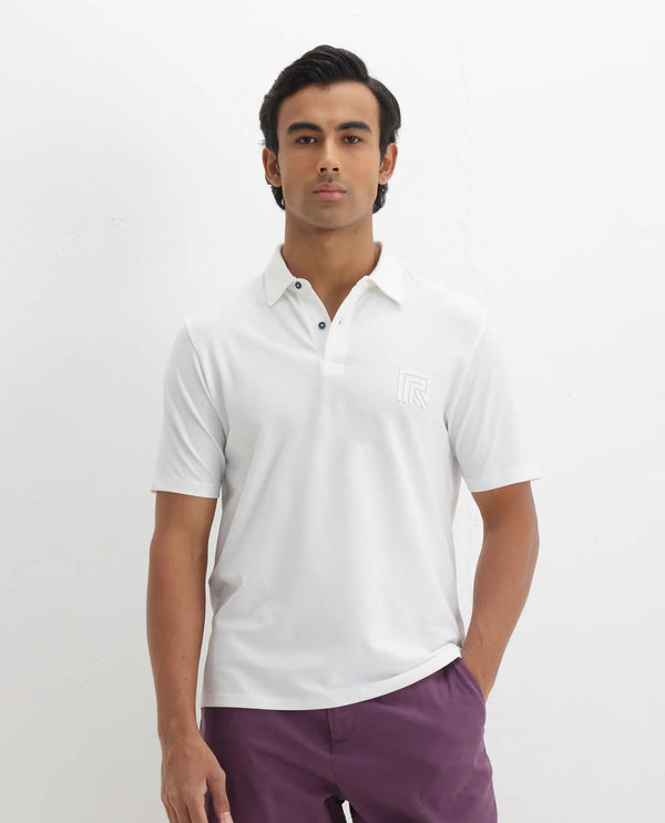 Rare Rabbit Men Yobo White Short Sleeve Collared Neck Button Closure Plain Polo