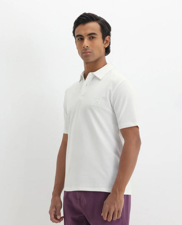 Rare Rabbit Men Yobo White Short Sleeve Collared Neck Button Closure Plain Polo
