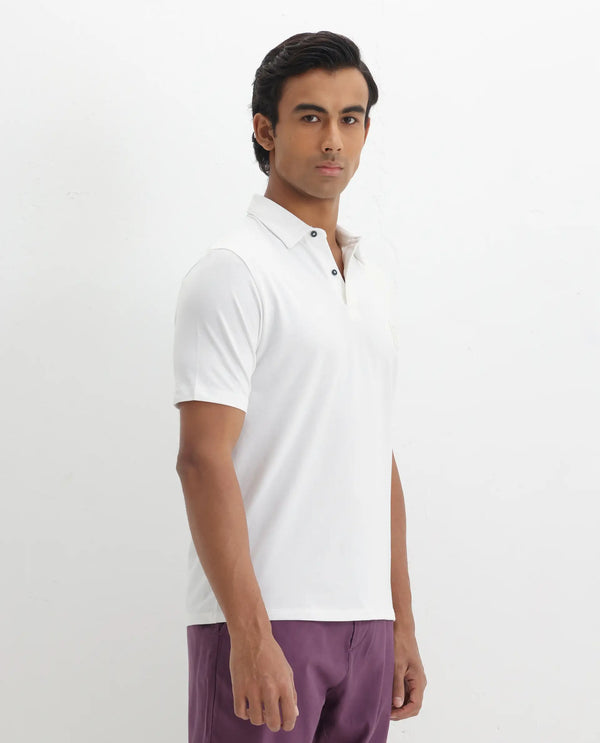 Rare Rabbit Men Yobo White Short Sleeve Collared Neck Button Closure Plain Polo