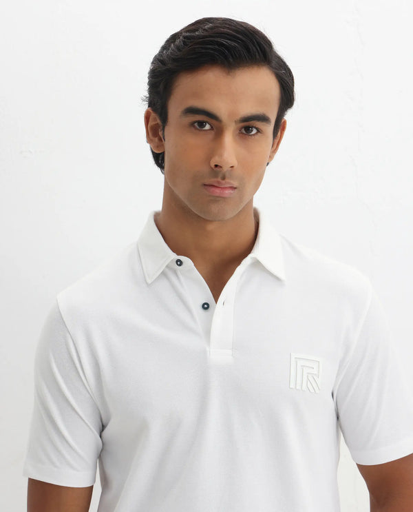 Rare Rabbit Men Yobo White Short Sleeve Collared Neck Button Closure Plain Polo