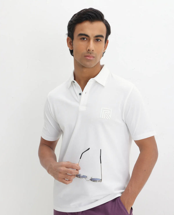 Rare Rabbit Men Yobo White Short Sleeve Collared Neck Button Closure Plain Polo