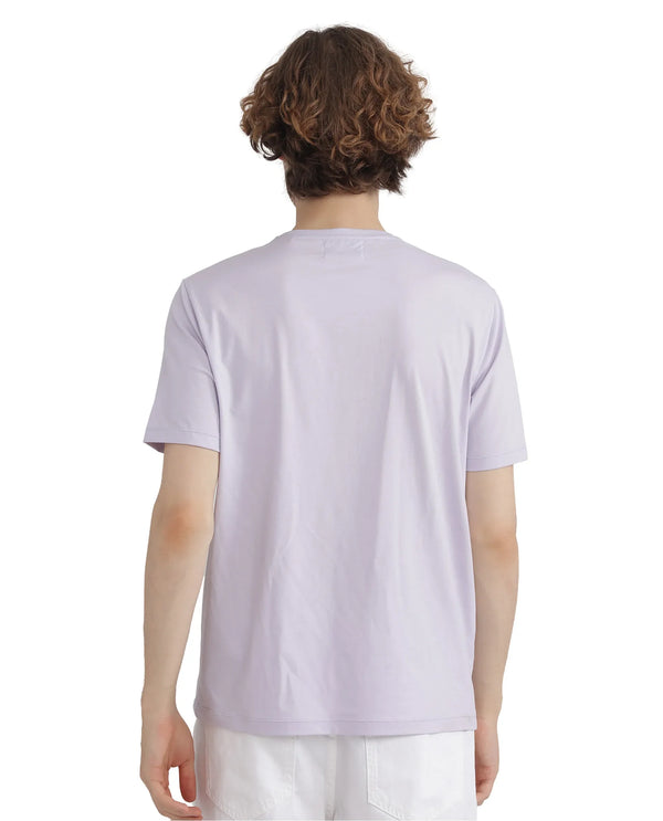 Rare Rabbit Men Yolt Pastel Purple Cotton Blend Fabric Short Sleeve Crew Neck Hd Print T-Shirt
