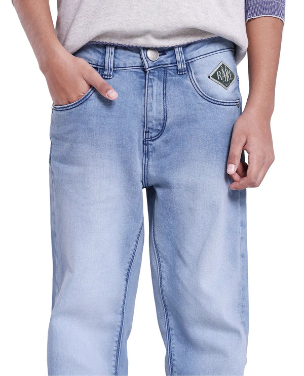 Rare Ones Kids Yosh Light Blue Cotton Relax Fit Solid Denim Pant