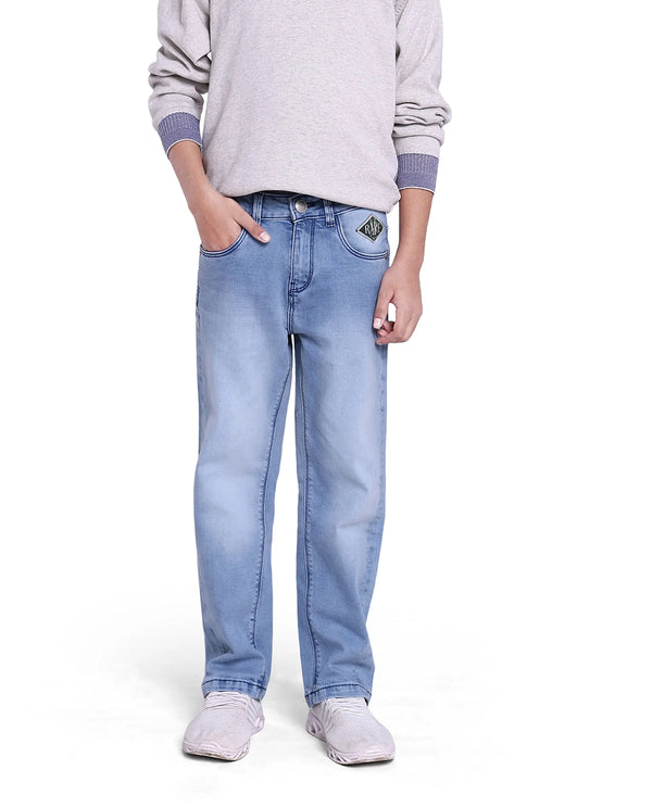 Rare Ones Kids Yosh Light Blue Cotton Relax Fit Solid Denim Pant
