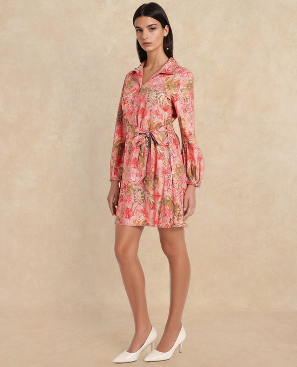 Rareism Women's Youat Multi Viscose Fabric Spread Collar Button Closure Bishop Sleeve Floral Print Fit And Flare Mini Dress