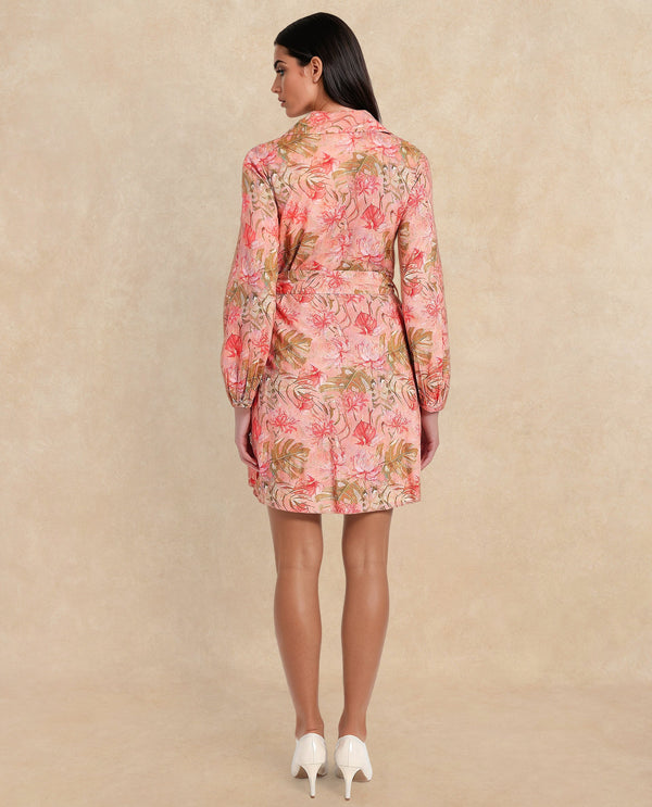 Rareism Women's Youat Multi Viscose Fabric Spread Collar Button Closure Bishop Sleeve Floral Print Fit And Flare Mini Dress