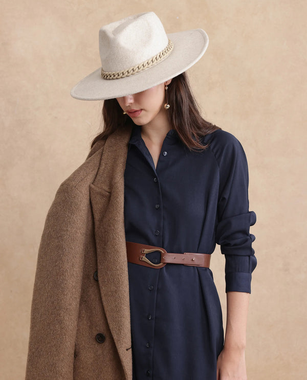 Rareism Women Yulu Navy Satin Cuffed Sleeves Collared Neck Button Closure Straight Fit Midi Plain Dress