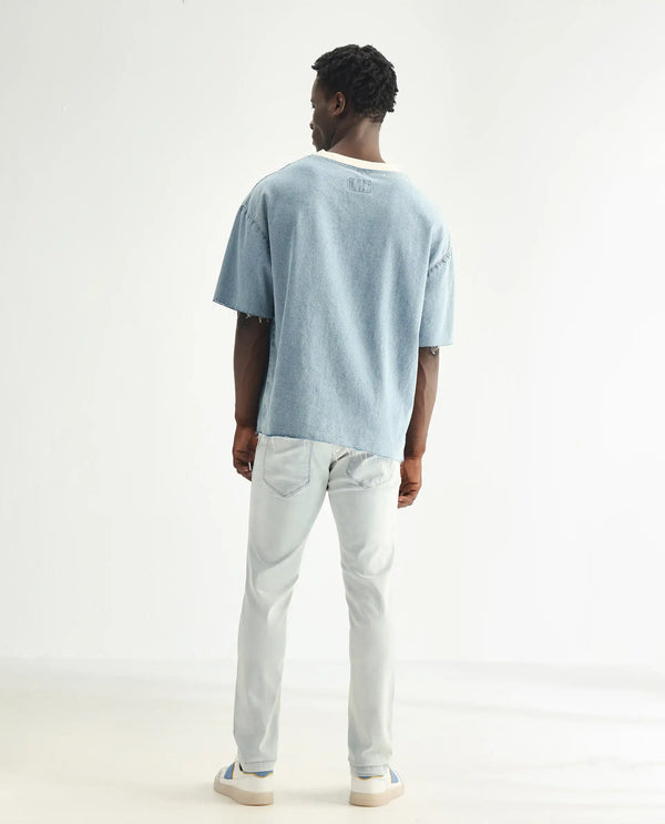Rare Rabbit Men's Yuto Light Blue Light Wash Mid-Rise Slim Fit Jeans