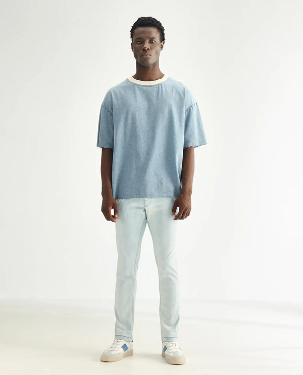Rare Rabbit Men's Yuto Light Blue Light Wash Mid-Rise Slim Fit Jeans