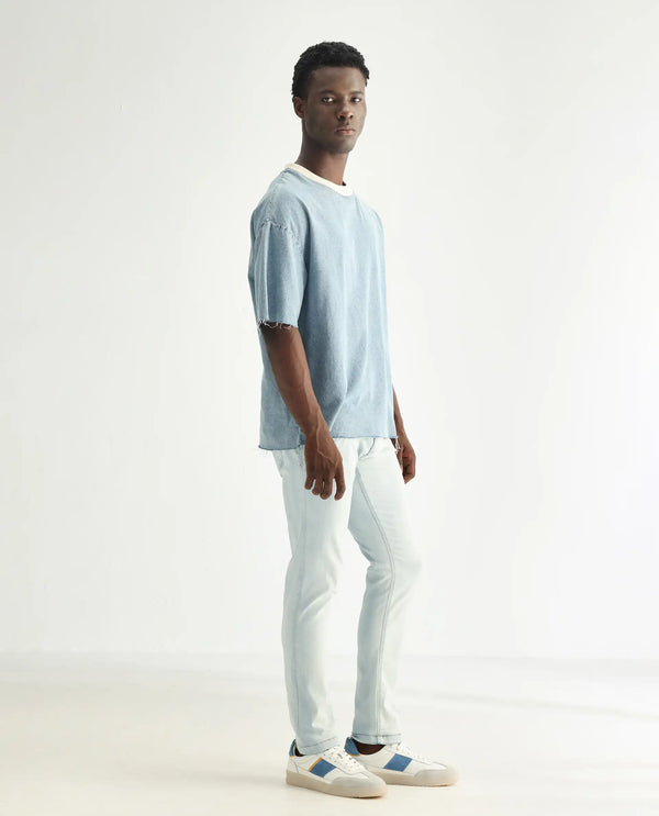 Rare Rabbit Men's Yuto Light Blue Light Wash Mid-Rise Slim Fit Jeans