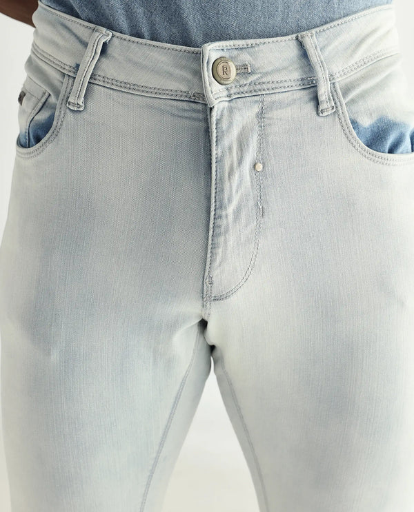 Rare Rabbit Men's Yuto Light Blue Light Wash Mid-Rise Slim Fit Jeans