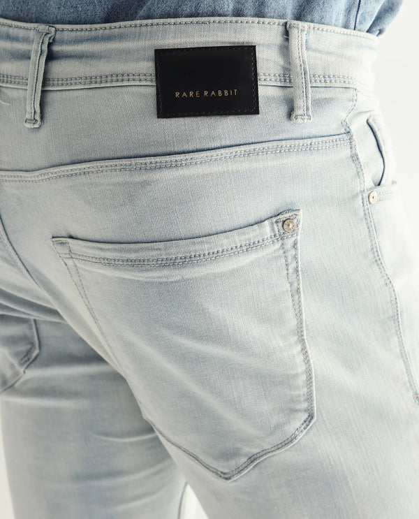Rare Rabbit Men's Yuto Light Blue Light Wash Mid-Rise Slim Fit Jeans