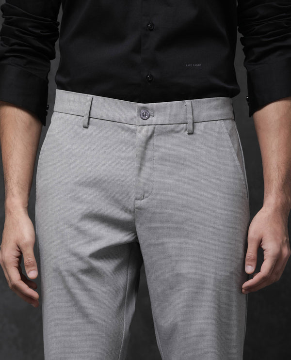 Rare Rabbit Mens Zader Grey Poly Viscose Lycra Fabric Mid Rise Regular Fit Micro Check Trouser