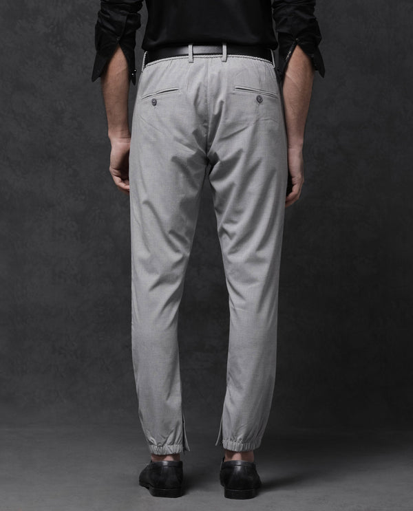 Rare Rabbit Mens Zader Grey Poly Viscose Lycra Fabric Mid Rise Regular Fit Micro Check Trouser