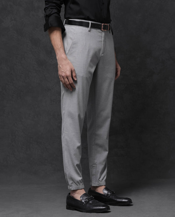 Rare Rabbit Mens Zader Grey Poly Viscose Lycra Fabric Mid Rise Regular Fit Micro Check Trouser