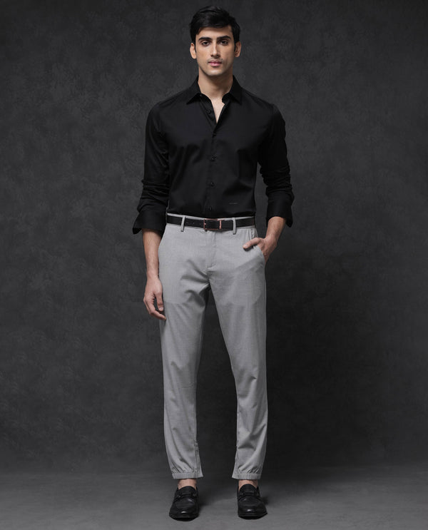 Rare Rabbit Mens Zader Grey Poly Viscose Lycra Fabric Mid Rise Regular Fit Micro Check Trouser