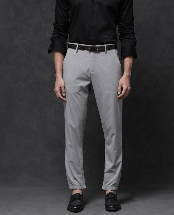 Rare Rabbit Mens Zader Grey Poly Viscose Lycra Fabric Mid Rise Regular Fit Micro Check Trouser