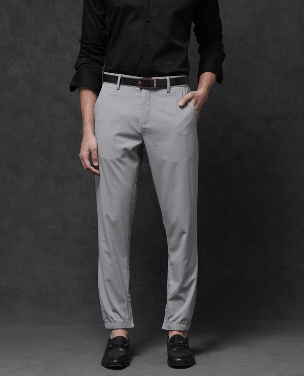 Rare Rabbit Mens Zader Grey Poly Viscose Lycra Fabric Mid Rise Regular Fit Micro Check Trouser